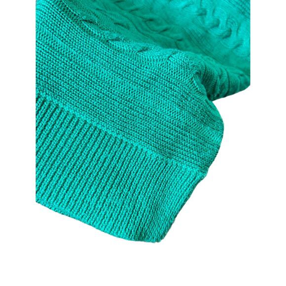 LaurenRALPH LAUREN Turquoise Blue Cotton Blend Cable Knit Short Sleeve Sweater L - Picture 4 of 5